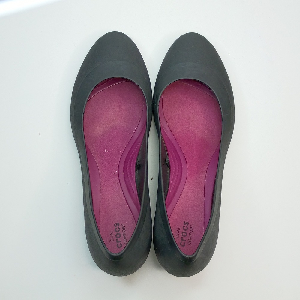 Crocs Lina Wedge Pumps Womens 10 Black Dual Comfort Round Toe Shoes J4 - Picture 7 of 9
